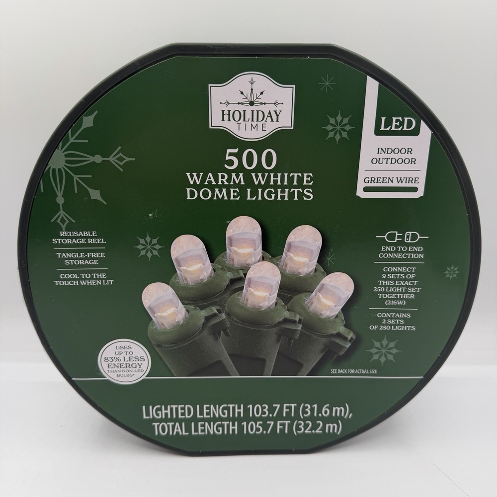 Holiday Time 500-Count Warm White LED Dome String Lights Green Wire 105.7 Ft